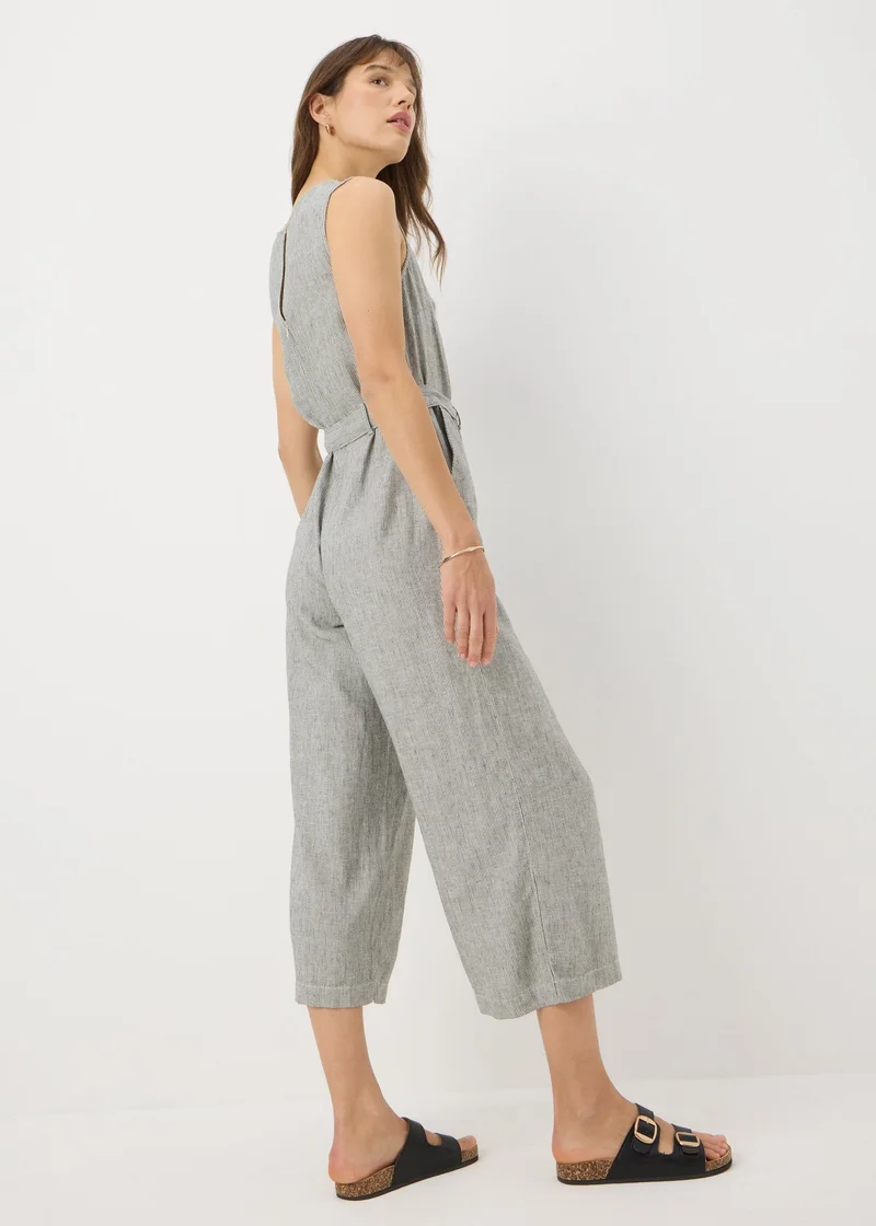 Matalan Black Linen Blend Monochrome Stripe Jumpsuit