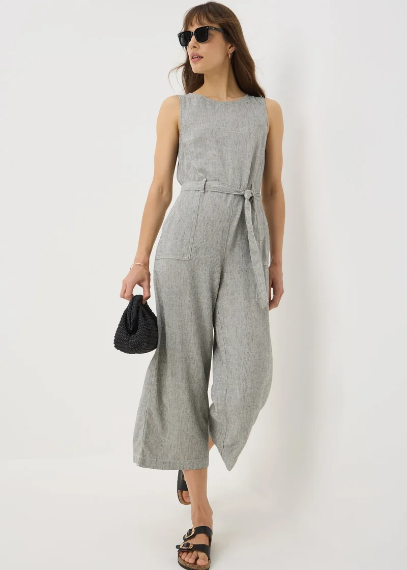 Matalan Black Linen Blend Monochrome Stripe Jumpsuit