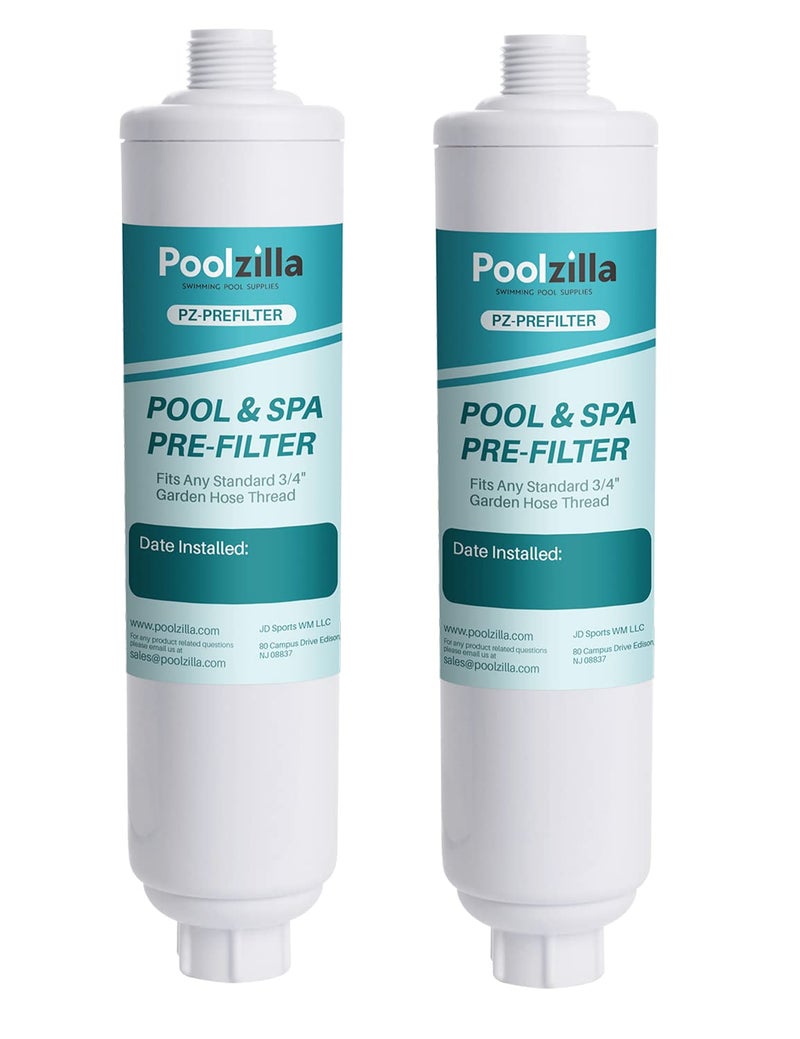 Poolzilla Prefilter 2Pack For Pools Spas Hot Tubs Attaches To Standard Garden Hoses With 34 Threads Reduces Metals Odors and Chlorine Up To 8000 Gallons