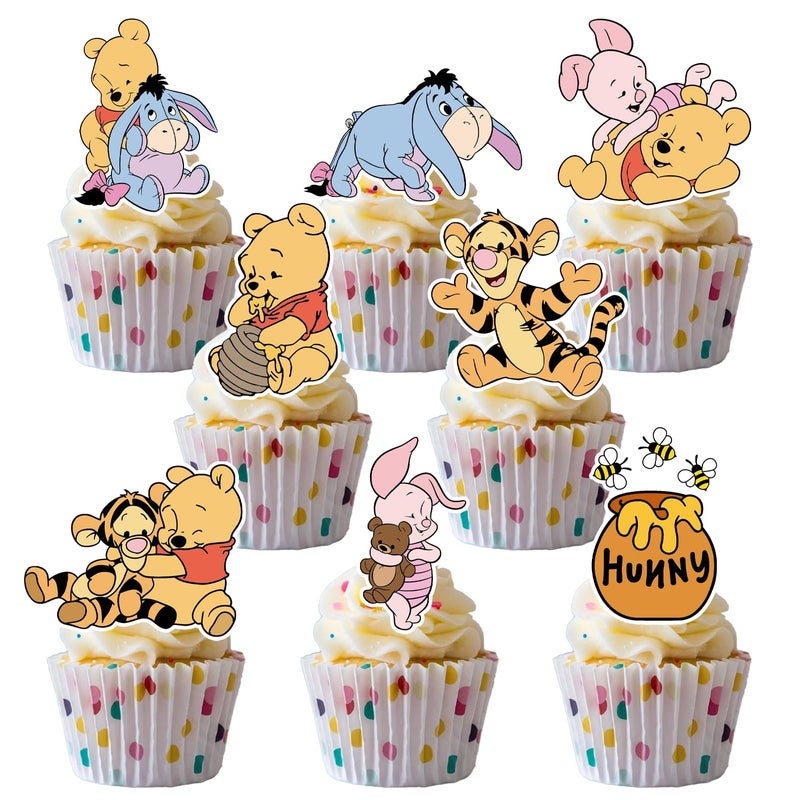 CORODER 48CS Cute Bear Cupcake Toppers For Birthday Party Cupcake Decorations Baby Shower Supplies - Image 1