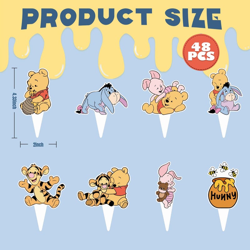 CORODER 48CS Cute Bear Cupcake Toppers For Birthday Party Cupcake Decorations Baby Shower Supplies - Image 2