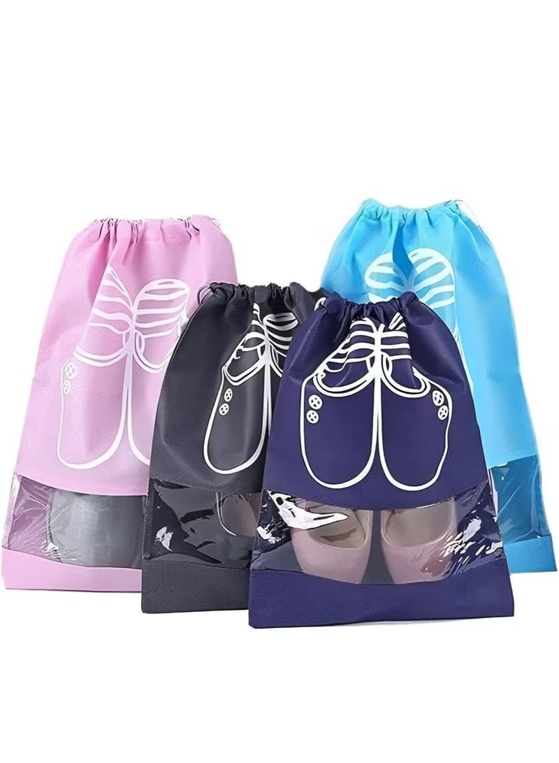 zoba 5-piece set of large, dustproof, and waterproof shoe storage bags with a transparent opening and drawstring closure; foldable bags for protecting and organizing shoes during travel, at home, and other uses - multi-colored - Image 3