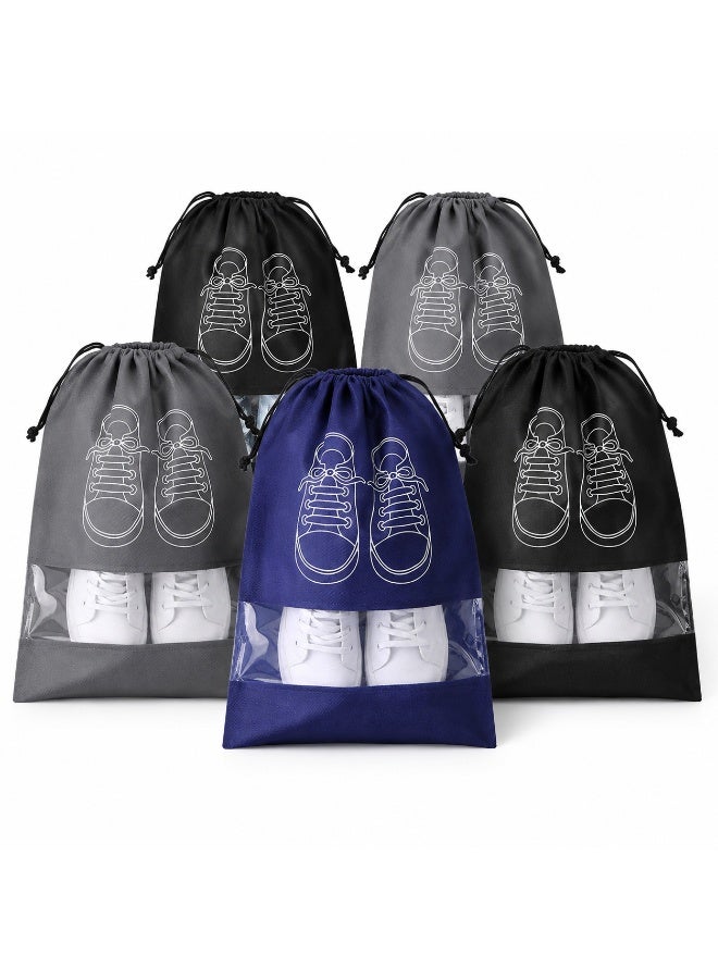 zoba 5-piece set of large, dustproof, and waterproof shoe storage bags with a transparent opening and drawstring closure; foldable bags for protecting and organizing shoes during travel, at home, and other uses - multi-colored - Image 1