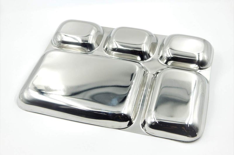 JEE ALTO 20 Gauge Heavy Duty 4 in 1 Stainless Steel Kitchen and Dining Rectangle Compartment Divided PlateThaliMess Tray Set 29 x 255 x 25 cm Silver_Set of 2 - Image 3