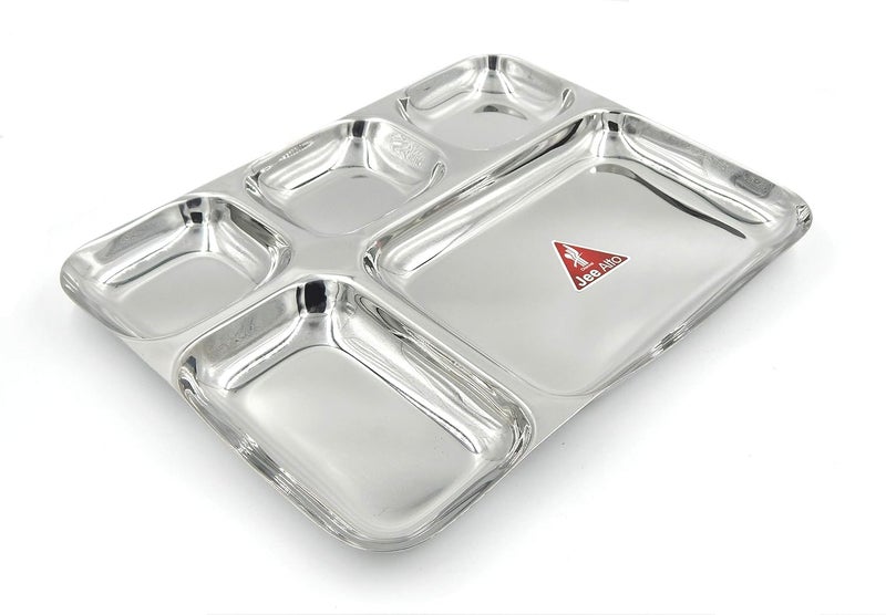 JEE ALTO 20 Gauge Heavy Duty 4 in 1 Stainless Steel Kitchen and Dining Rectangle Compartment Divided PlateThaliMess Tray Set 29 x 255 x 25 cm Silver_Set of 2 - Image 2