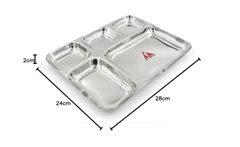JEE ALTO 20 Gauge Heavy Duty 4 in 1 Stainless Steel Kitchen and Dining Rectangle Compartment Divided PlateThaliMess Tray Set 29 x 255 x 25 cm Silver_Set of 2 - Image 4
