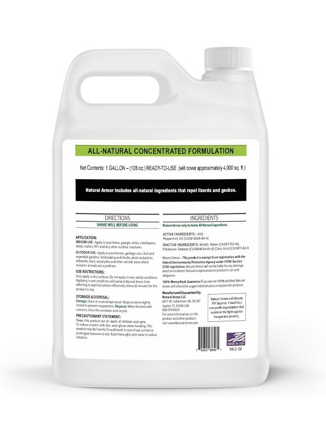 Natural Armor Lizard And Gecko Repellent Spray - Powerful Peppermint Formulation Repels All Types Of Lizards And Geckos And Works Better Than Ultrasonic Gimmicks – 128 Fl Oz - Gallon Ready To Use  - Image 1