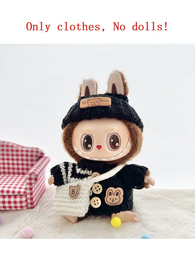 handmade crochet clothing 3-piece Set for lububu doll (without doll) (Applicable to 15-17 cm) | Top + Hat + Exquisite Accessories | Compatible with Have a Seat/Macaron Series (Black) - Image 2