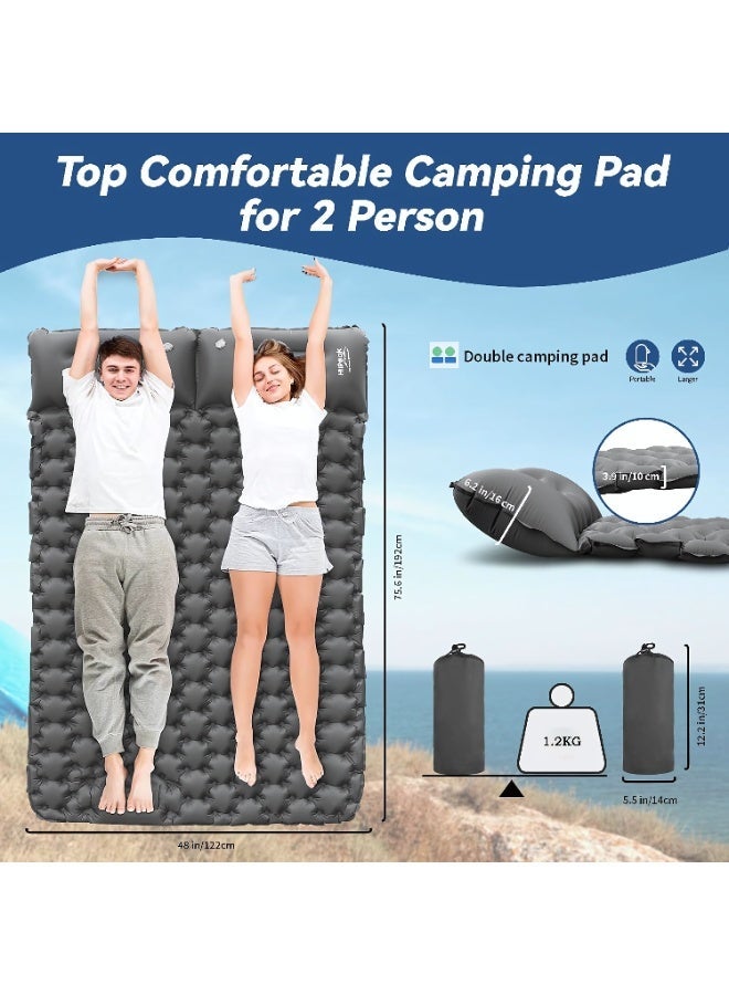 Refuge Sleeping Mat | Double Camping Sleeping Mat | Ultralight Camping Mat | With Pillow | Built-In Foot Pump | Inflatable Sleeping Mat |Camping Bed, Camping Mattress, Camping Mat, Sleeping Pad | Lightweight And Portable | Suitable For Camping | Backpacking | Hiking | Tent Camping - Image 2