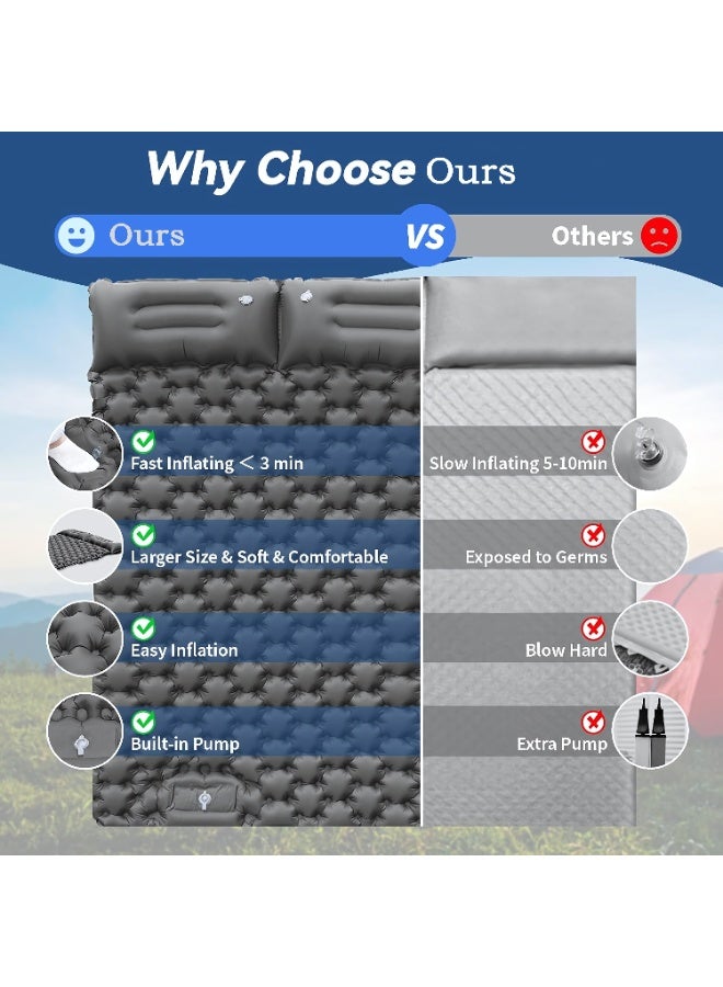 Refuge Sleeping Mat | Double Camping Sleeping Mat | Ultralight Camping Mat | With Pillow | Built-In Foot Pump | Inflatable Sleeping Mat |Camping Bed, Camping Mattress, Camping Mat, Sleeping Pad | Lightweight And Portable | Suitable For Camping | Backpacking | Hiking | Tent Camping - Image 5