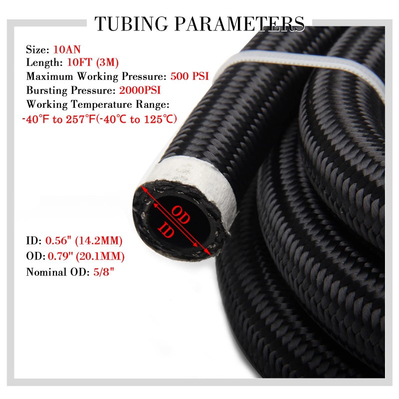 YIUIY 10AN 58 10FT Fuel Line Hose CPE Braided Nylon Stainless Steel for Fuel Diesel Oil Coolant Fluid Transmission Oil Cooler Line Coolant Hose Black - Image 4