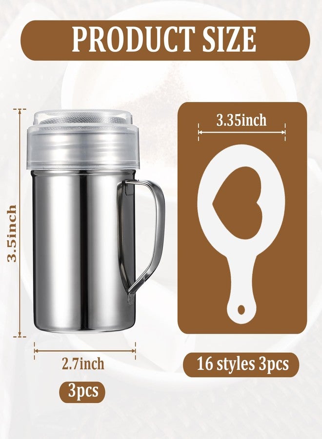 JOUTYFOR Coffee Decoration Stencils Latte Art Template Coffee Mold Tool with 3 Stainless Steel Shaker and 16 Pieces Stencils Latte Art for Cake Cookie Decorating Oatmeal Cappuccino Hot Chocolate - Image 2