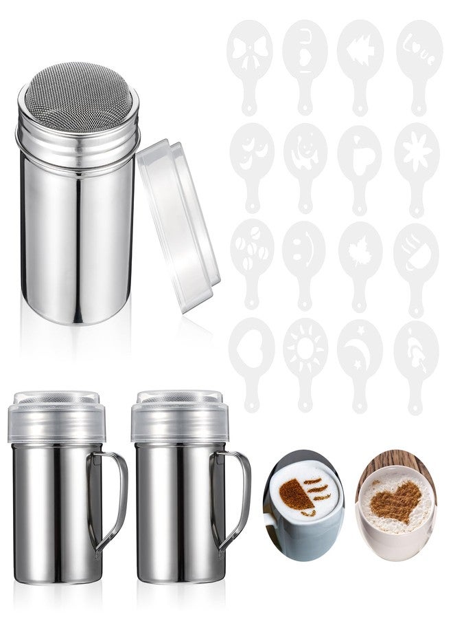 JOUTYFOR Coffee Decoration Stencils Latte Art Template Coffee Mold Tool with 3 Stainless Steel Shaker and 16 Pieces Stencils Latte Art for Cake Cookie Decorating Oatmeal Cappuccino Hot Chocolate - Image 1