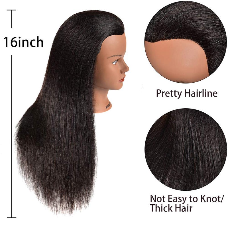 Morris Mannequin Head 100% Real Hair Hairdresser Cosmetology Mannequin Manikin Head Training Practice Head Hairstyle Practice Doll Real Hair Mannequin Heads and Free Clamp Holder 16 inch - Image 3