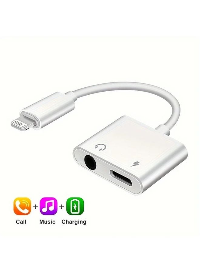 1Pack iPhone 2 In 1 Lightning Adapter Splitter Aux Audio Charging Cable For iPhone iPad - Image 1