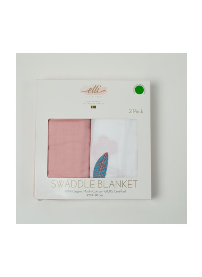 Elli Junior - Set Of 2, 100% Organic Cotton Blankets (Milestone/Pink) - Image 1
