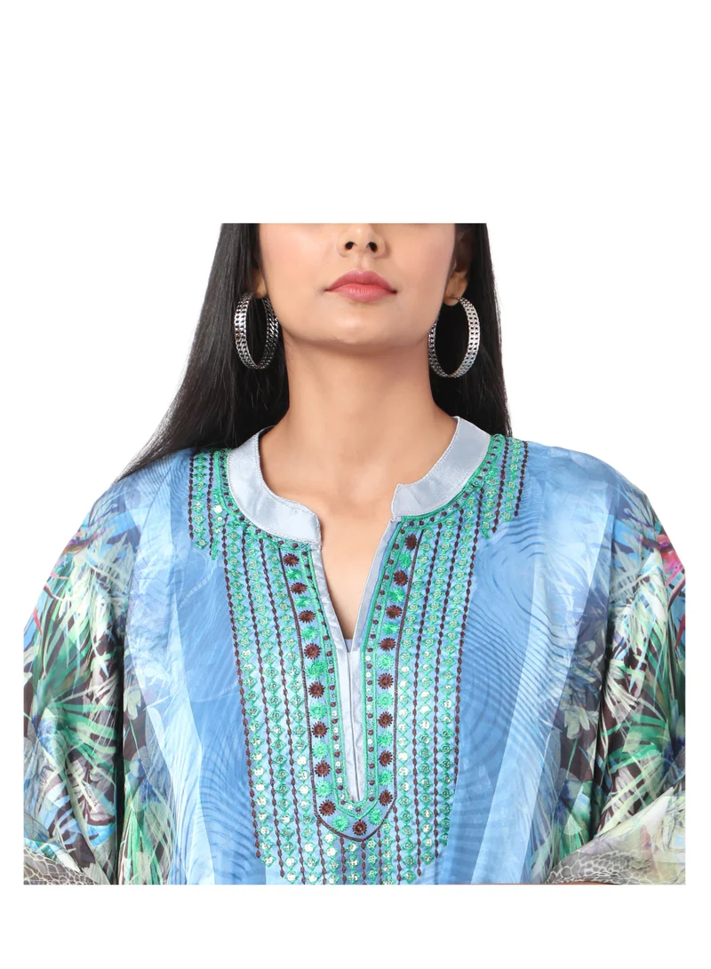 HANA & SARA LONG EMBROIDERED ELEGANT PRINTED ARABIC  JALABIYA DRESS
