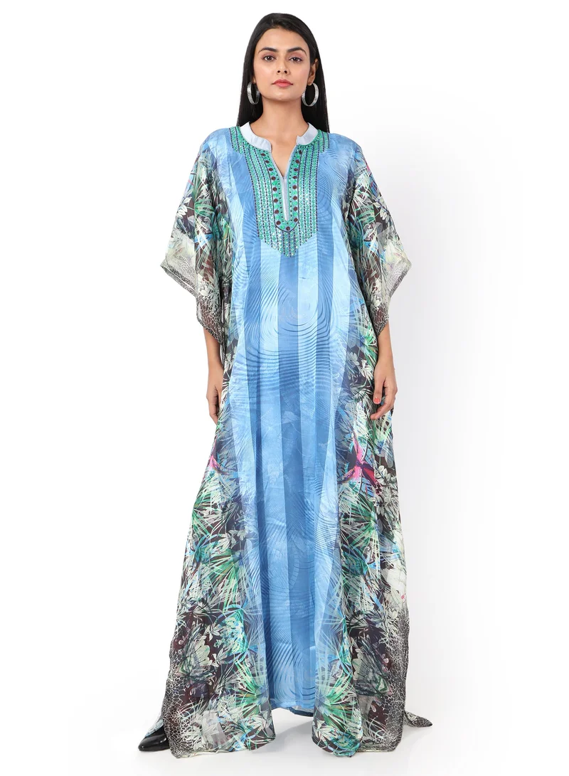 HANA & SARA LONG EMBROIDERED ELEGANT PRINTED ARABIC  JALABIYA DRESS