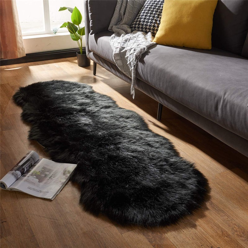 Easy Joy EasyJoy Ultra Soft Fluffy Shaggy Area Rug Faux Fur Rug Chair Cover Seat Pad Fuzzy Area Rug for Bedroom Floor Sofa Living Room (2 x 6 ft Sheepskin, Black) - Image 4