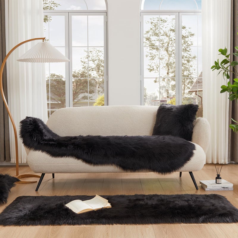 Easy Joy EasyJoy Ultra Soft Fluffy Shaggy Area Rug Faux Fur Rug Chair Cover Seat Pad Fuzzy Area Rug for Bedroom Floor Sofa Living Room (2 x 6 ft Sheepskin, Black) - Image 3
