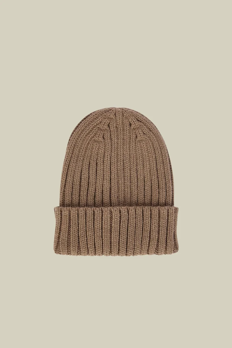 دوبل غانغر Men's ribbed knit hat in a wool blend - Beige