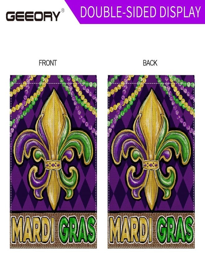 GEEORY Mardi Gras Fleur de Lis Garden Flag 12.5 x 18 Inch, Beads New Orleans Carnival Celebration Double Sided Decorative Flag For Outside Yard Lawn Outdoor Decoration GB013-12 - Image 4