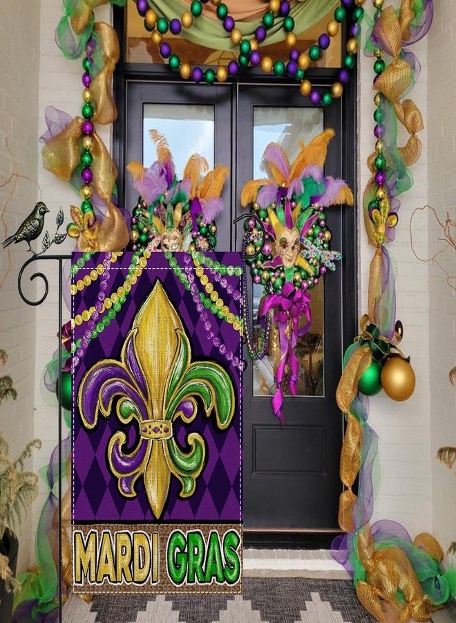 GEEORY Mardi Gras Fleur de Lis Garden Flag 12.5 x 18 Inch, Beads New Orleans Carnival Celebration Double Sided Decorative Flag For Outside Yard Lawn Outdoor Decoration GB013-12 - Image 3