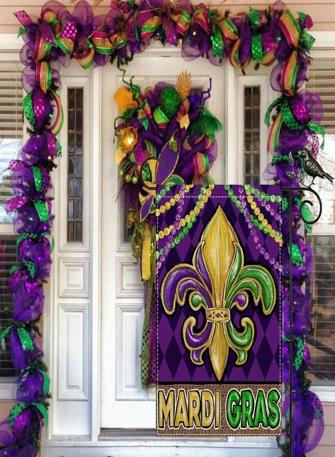 GEEORY Mardi Gras Fleur de Lis Garden Flag 12.5 x 18 Inch, Beads New Orleans Carnival Celebration Double Sided Decorative Flag For Outside Yard Lawn Outdoor Decoration GB013-12 - Image 2