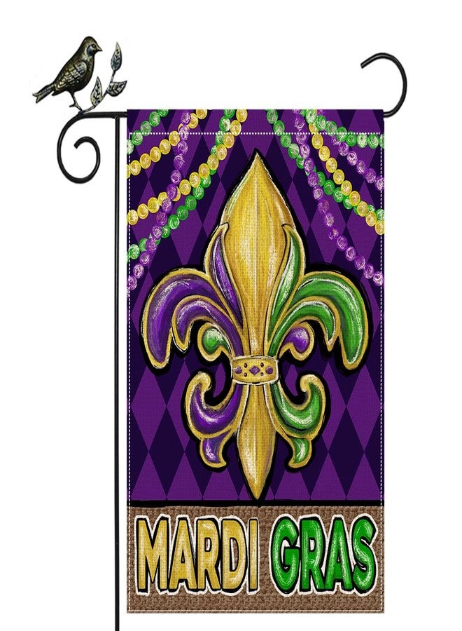 GEEORY Mardi Gras Fleur de Lis Garden Flag 12.5 x 18 Inch, Beads New Orleans Carnival Celebration Double Sided Decorative Flag For Outside Yard Lawn Outdoor Decoration GB013-12 - Image 1