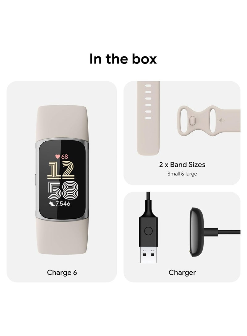 Fitbit Charge 6 Fitness Tracker with Google apps, Heart Rate on Exercise Equipment, GPS, Health Tools and More, Porcelain/Silver, One Size (S & L Bands Included) - Image 3