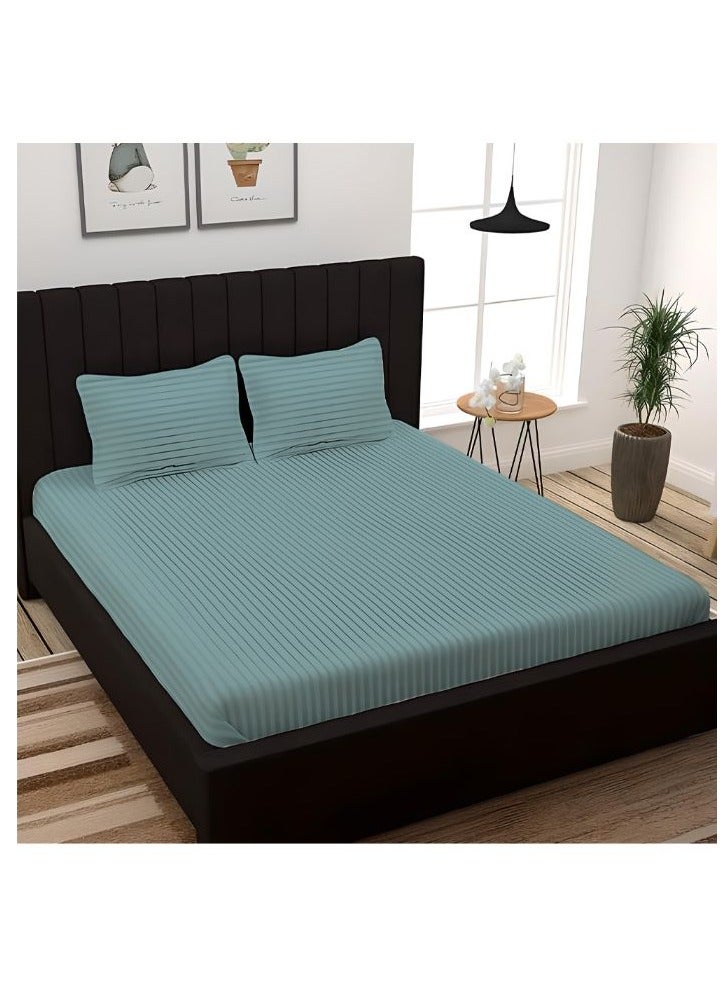 BYFT Tulip (Sea Green) King Size Flat Sheet with 1 cm Satin Stripe (260 x 280 Cm-Set of 1 Pc) 100% Cotton, Soft and Luxurious Hotel Quality Bed linen-300 TC  - Image 1
