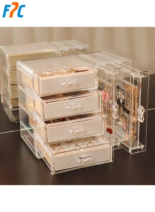 أف بي سي صندوق المجوهرات الاكريليك ، منظم المجوهرات الواضحة ، مع 4 درجات و 2 حامل أقراط ، حالة عرض المجوهرات المخملية المقاومة للغبار ، تخزين حلقات قلادة السوار ، تخزين المجوهرات وعرض الهدية - Image 5