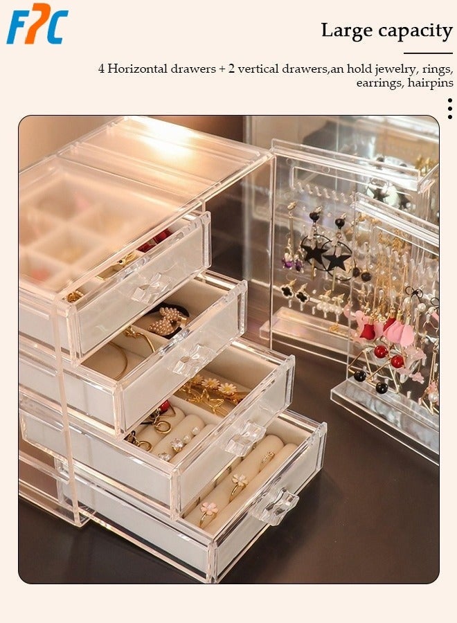 أف بي سي صندوق المجوهرات الاكريليك ، منظم المجوهرات الواضحة ، مع 4 درجات و 2 حامل أقراط ، حالة عرض المجوهرات المخملية المقاومة للغبار ، تخزين حلقات قلادة السوار ، تخزين المجوهرات وعرض الهدية - Image 2