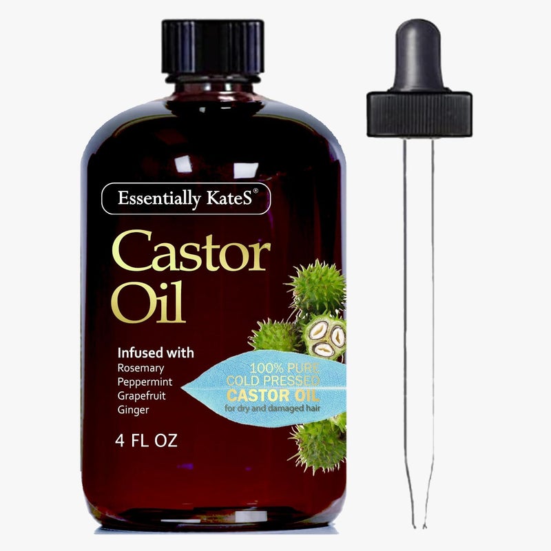 Essentially KateS Castor Oil 4 Fl Oz (Glass Bottle) - Rosemary Peppermint Infused - Image 1