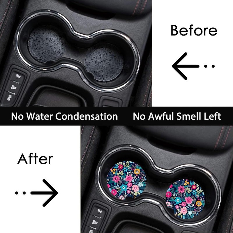 Ldntly Car Coasters for Cup Holders,2 Pack Floral Car Coasters,2.75" Universal Size Anti Slip Rubber Mat,Automotive Cup Holder Decal Decor Accessories,Rubber Car Cup Mat for Women,Men,Mom - Image 3