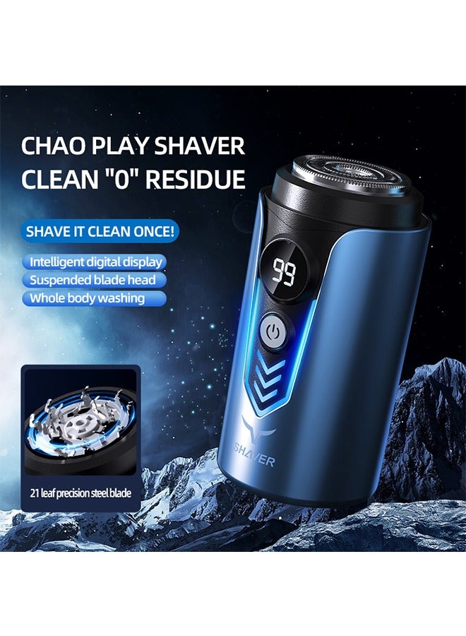 JCB CHIC Electric Shaver Mini Electric Razor Washable Protable Low Noise Beard Trimmer Rechargeable Waterproof Men Household Travel Beard Shaving Machine (T2 Blue) - Image 1