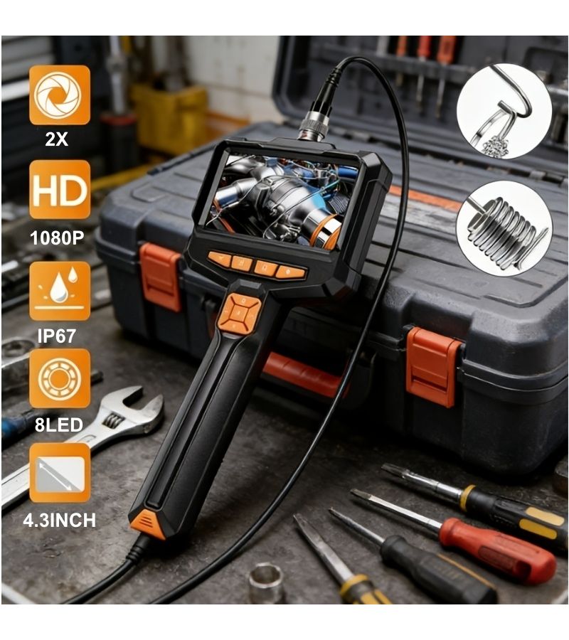 Industrial Handheld Endoscope 16 4ft Semi Rigid Cable IP67 Waterproof with 4 3 Inch HD Screen And 8 Adjustable LEDs For Automotive Repair Appliance Testing And Inspection - Image 3