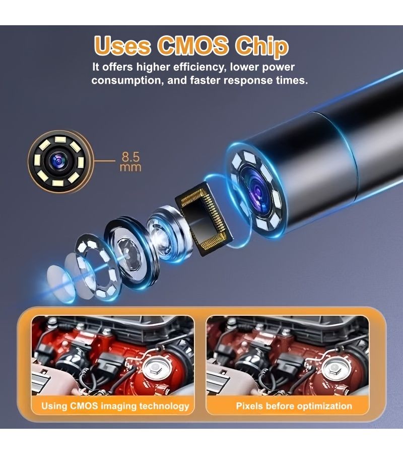 Industrial Handheld Endoscope 16 4ft Semi Rigid Cable IP67 Waterproof with 4 3 Inch HD Screen And 8 Adjustable LEDs For Automotive Repair Appliance Testing And Inspection - Image 4