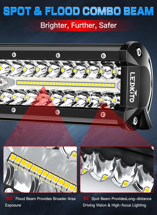 LEDKITO 12 Inch LED Light Bar and 2PCS 4 Inch Pod Lights Off Road Lights with Switch 3 Lead Wiring Harness Triple Row Spot Flood Combo LED Light Bar for Truck Car UTV Boat - Image 5