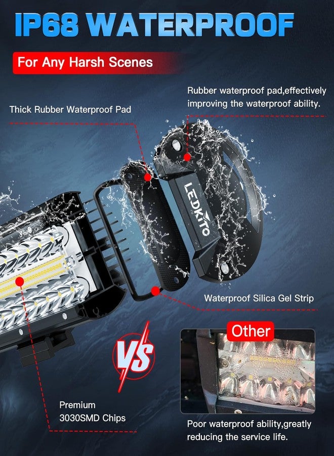 LEDKITO 12 Inch LED Light Bar and 2PCS 4 Inch Pod Lights Off Road Lights with Switch 3 Lead Wiring Harness Triple Row Spot Flood Combo LED Light Bar for Truck Car UTV Boat - Image 3