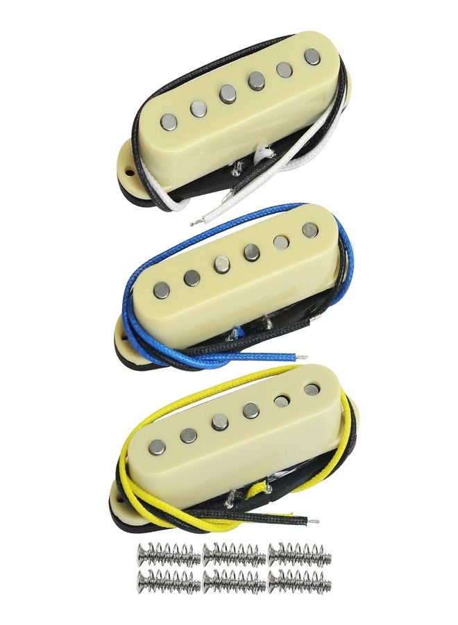 FLEOR Single Coil Pickup Alnico 5 Strat Pickups Guitar Neck/Middle/Bridge Pickups Staggered for Squier Stratocaster Pickups Replacement, Cream - Image 1