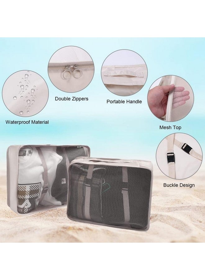 Oceanevo 8 Pcs Packing Cubes for Travel, Travel Organizer Bags for Luggage, Suitcase with Toiletry Pouch and Shoe Bag - Set of 8 - Beige - Image 3