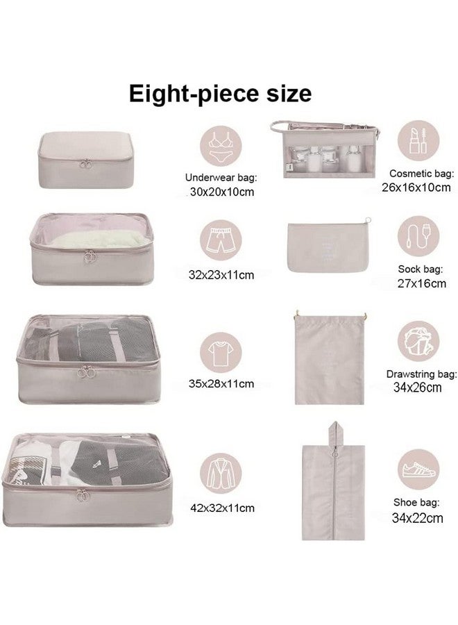 Oceanevo 8 Pcs Packing Cubes for Travel, Travel Organizer Bags for Luggage, Suitcase with Toiletry Pouch and Shoe Bag - Set of 8 - Beige - Image 2