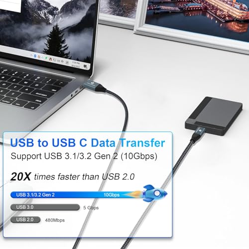 Thzzhnno USB A to USB C Cable 10FT, USB 3.1 USB 3.2 Gen2 10Gbps Data Transfer Cable Cord for Samsung Galaxy/iPhone 15/MacBook Pro/iPad Pro - Image 3