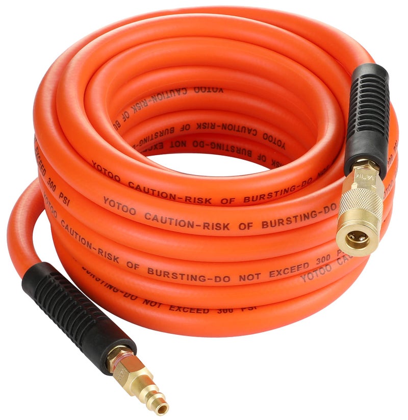 YOTOO Air Hose 38 in x 25 ft 300 PSI Heavy Duty Hybrid Air Compressor Hose Lightweight Kink Resistant AllWeather Flexibility with 14Inch Industrial Air Fittings and Bend Restrictors Orange