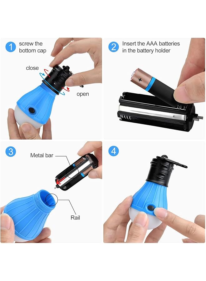 ECVV 4Pcs Compact Portable LED Tent Light Bulb for Camping Durable Water Resistant ABS Material 3 Lighting modes Hanging Hook Design Ideal for Camping Hiking Emergency Use - Image 3