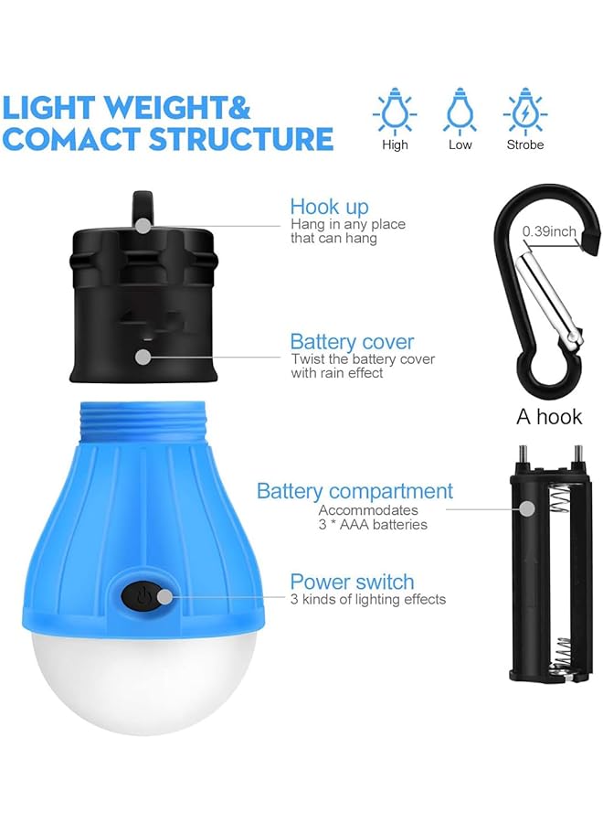 ECVV 4Pcs Compact Portable LED Tent Light Bulb for Camping Durable Water Resistant ABS Material 3 Lighting modes Hanging Hook Design Ideal for Camping Hiking Emergency Use - Image 2