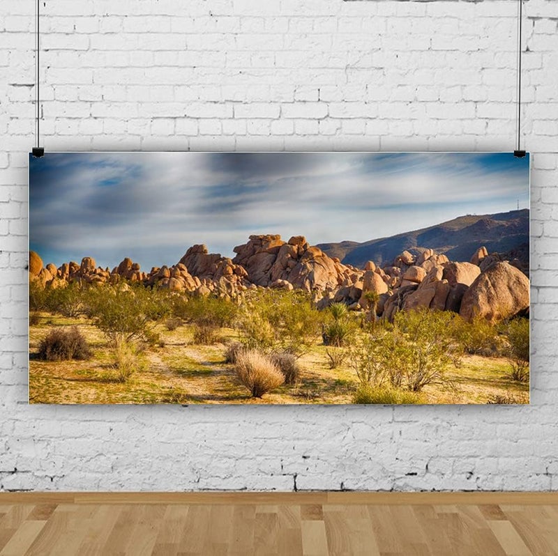 Laeacco Dusk Gobi Desert Scenic 15x8ft Vinyl Photography Background Setting Sun Weathered Rock Mountains Plants Backdrop Wedding Shoot Landscape Wallpaper Birthday Banner Studio Props - Image 3