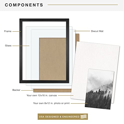 MCS Gallery Wooden Frame for Canvas, Art Boards, Photos and more, Black, 12x16 with 8x12 Mat - Image 4