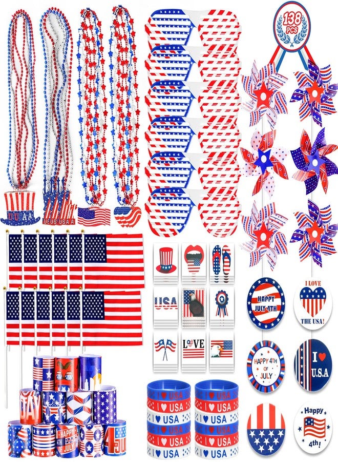 MGparty 4th of July Accessories, 138Pcs Patriotic Party Favors Supplies Set Fourth of July Decorations Independence Day Celebrations Memorial Day Decor Classroom Prizes for kids - Image 1